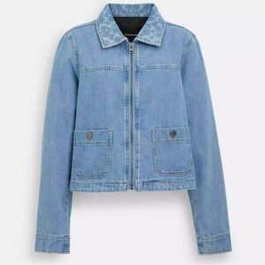 Coach Denim Zip Jacket with Logo-Trim Collar- Like New